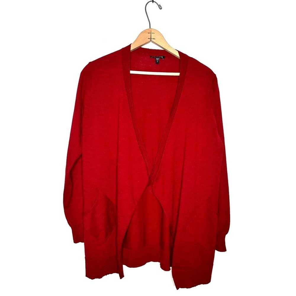 Eileen Fisher | Red Angle Front Wool Open Cardigan Sweater Size Medium